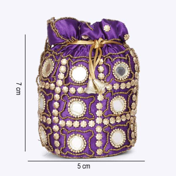 Combo - Designer Embroidered Potli Bag - Yellow & Purple - Image 4