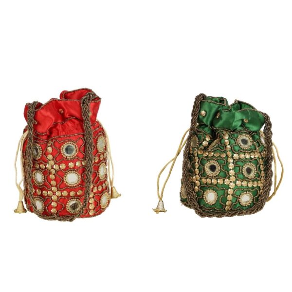 Combo - Designer Embroidered Potli Bag - Red & Gold
