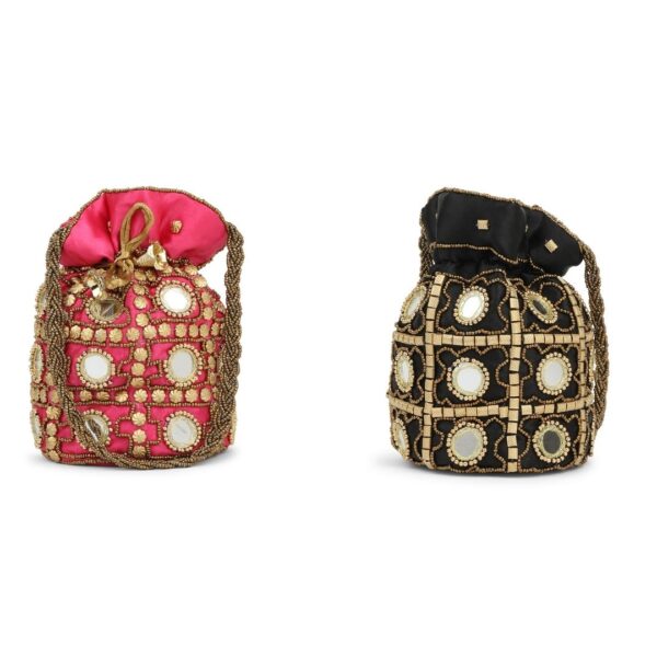 Combo - Designer Embroidered Potli Bag - Red & Black