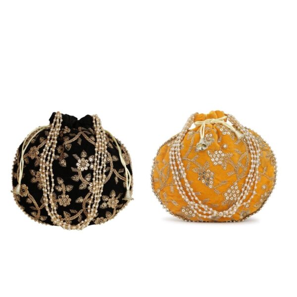 Combo - Designer Embroidered Potli Bag - Yellow & Black