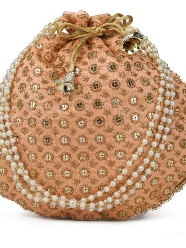 Women's Velvet Beige Color Designed Potli Bag - Image 2