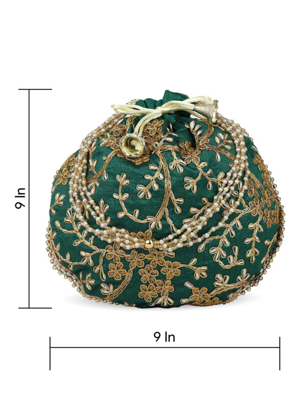 Designer Embroidered Potli Bag Combo- Pink & Green - Image 6
