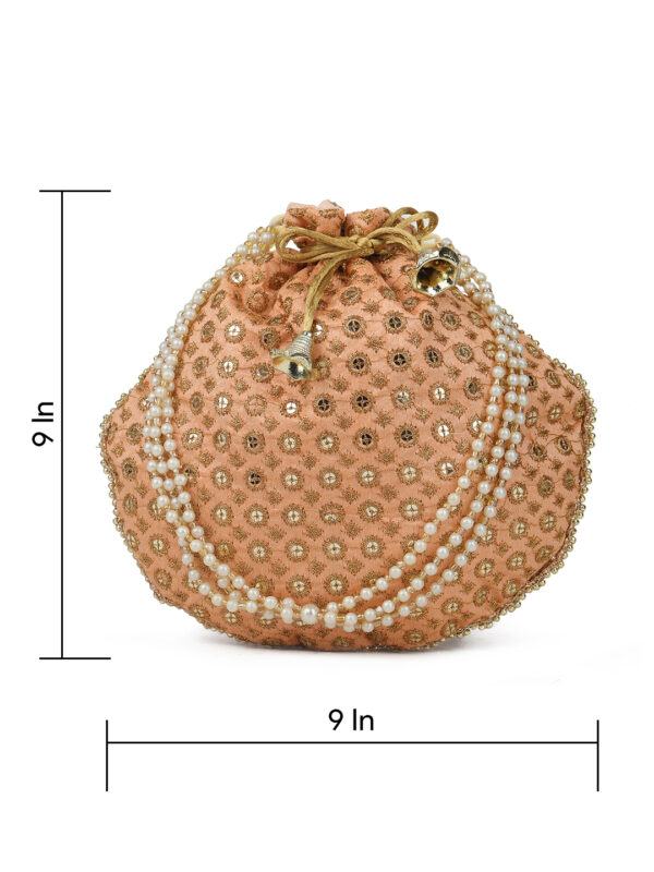 Combo - Designer Embroidered Potli Bag - Red & Beige - Image 6