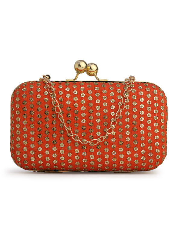 Combo Of Boho Bag And Orange & Gold Embroidered Box Clutches For Girls and womens - Image 4