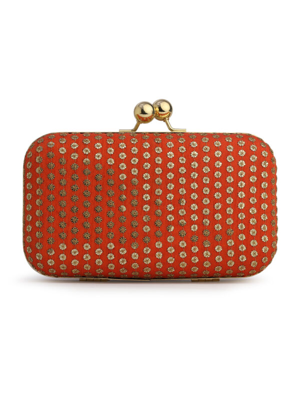 Combo Of Boho Bag And Orange & Gold Embroidered Box Clutches For Girls and womens - Image 3