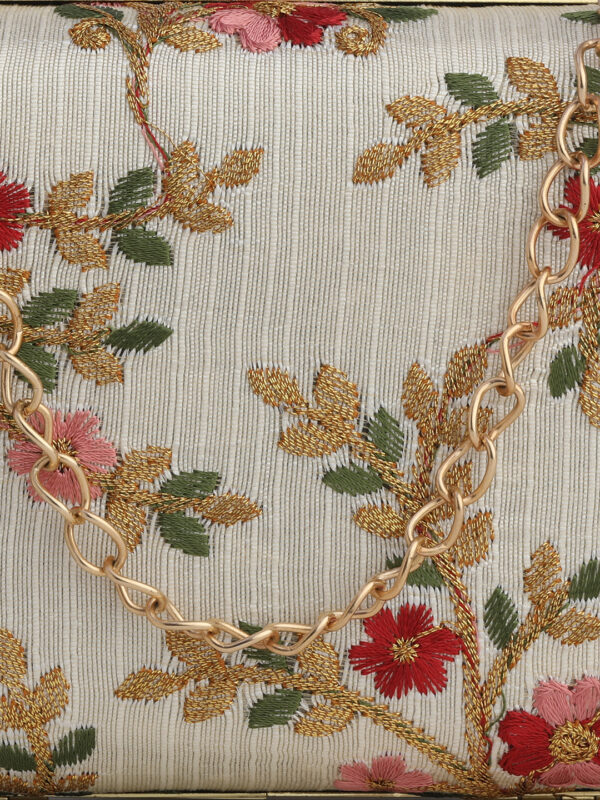 Off White & Gold Embroidered Box Clutches For Girls and womens(01) - Image 2