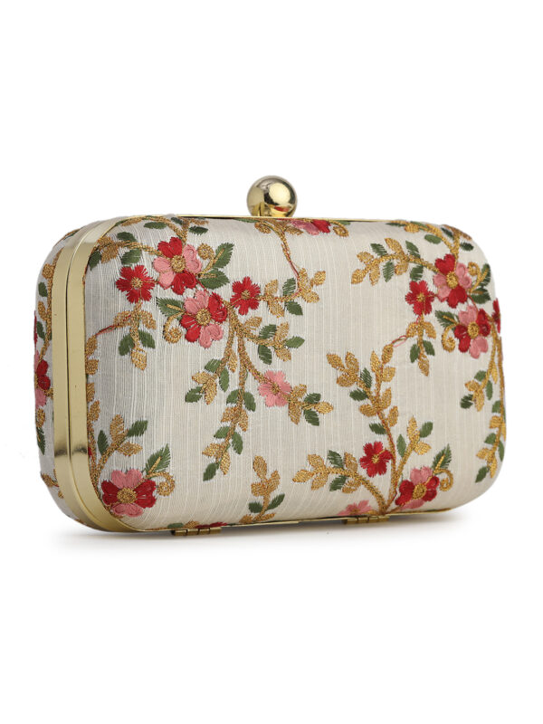 Off White & Gold Embroidered Box Clutches For Girls and womens(01) - Image 3