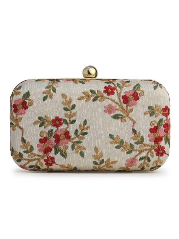 Off White & Gold Embroidered Box Clutches For Girls and womens(01) - Image 4