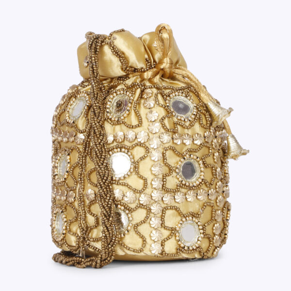 Combo - Designer Embroidered Potli Bag - Yellow & Gold - Image 4