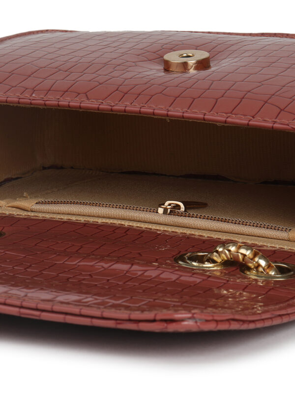 Rust Red Textured Structured Sling Bag - Image 4