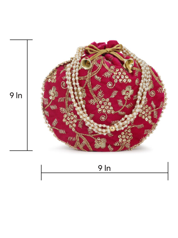 Combo - Designer Embroidered Potli Bag - Yellow & Pink - Image 4