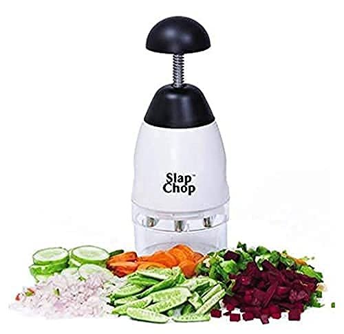 Slap Chop Slicer with Stainless Steel Blades | Vegetable Chopper Gadget | Mini Chopper for Salads | Kitchen Accessory Auto Turning blads high qulity metarial (Plastic)