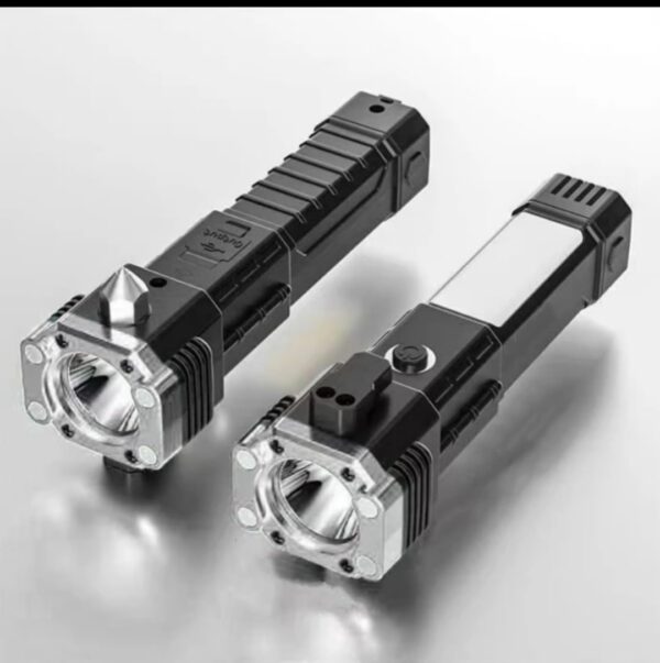 LED 3W Torch Light.Rechargeable Torch Flashlight,Long Distance Beam Range Car Rescue Torch with Hammer Window Glass and Seat Belt Cutter Built in Mobile USB Fast Charger Power Bank - Image 2