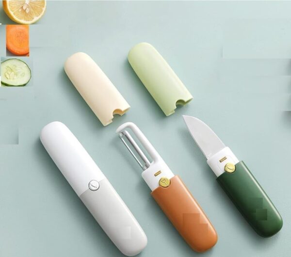 Kitchen Knife Peeler Portable Knife for Fruit 2 in 1 Knife and Peeler for Kitchen Travel Knife with case Stainless Steel Bled (Pack of 1) (Multicolor)