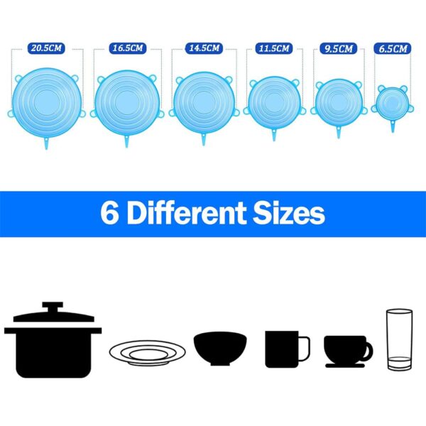Silicone Stretchable Lids,Reusable Silicone Lids Food And Bowl Covers,Set of 6 Different Sizes,Suitable for Rectangular, Round, Square Bowls, Plates, Jars, Glassware,Etc - Image 2