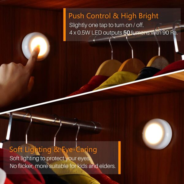 Mini Night Touch Light Led Puck Light Portable Under Cabinet Lighting Battery Operated Powered Diy Stick On Lights Wireless Closet Counter Kitchen Warm White 5Pack - Image 2