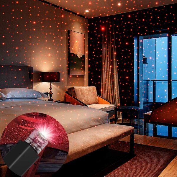 Usb Decorative Star Night Projector Light For Car Universal Atmosphere Lamp For Party Decoration Home Bedroom Car Interior (Red Light) (1) - Image 2
